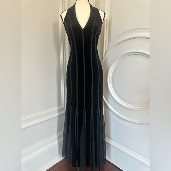 Cartise Dresses & Skirts - Vintage Velvet Mesh Bandage V Neck Sleeveless Flared Bodycon Maxi Dress- Size 10